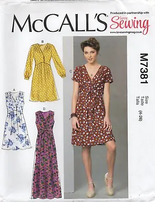 McCalls Sewing Pattern 7381 Dresses With V Pleat Front Long Maxi Size 4-26 New • £14.45