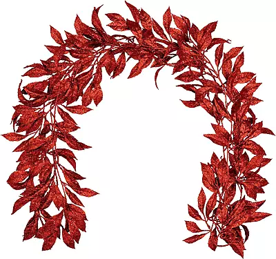 3 Pcs 6FT Christmas Garland Red Glittered Artificial Magnolia Leaves For Mantle  • $67.01