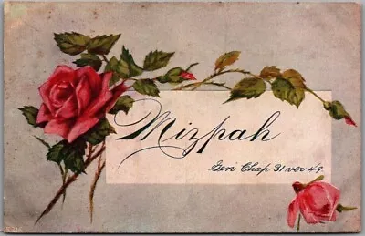 Vintage 1908 MIZPAH Greetings Postcard  Genesis Chapter 31 Verse 49  Pink Roses • $4