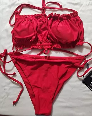 Sz Large Zaful Forever Young Lava Red Tie-On Bikini  • $12