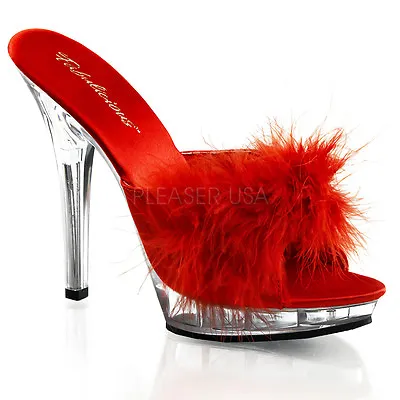 PLEASER Stiletto Heels Platform Red Marabou Slipper Sexy Shoes LIP101-8/R/C • $48.95