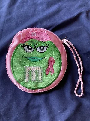 Coin Change Purse Breast Cancer Awareness Green M’n’M Candy Pink Ribbon 5in • $9.98