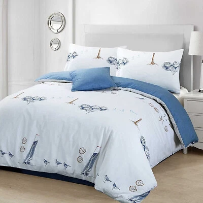 Beachcomber Luxury 100% Cotton Nautical Coastal Duvet Pillow Cover Bedding Set • £25.29