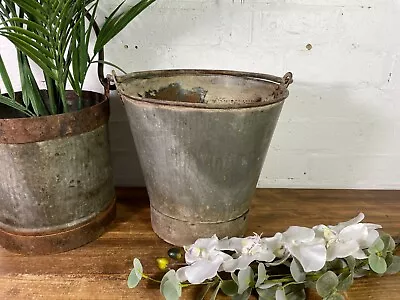 Vintage Reclaimed Galvanised Metal Planter Tub Pail Well Bucket Hanging Basket • £30