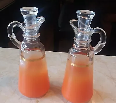 Vintage Blendo Orange MCM Oil And Vinegar Decanter Cruet Glass - Set Of Two  • $29