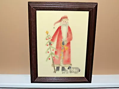 Vintage Signed DEL 2004 Folk Art Theorem Painting On Velvet Santa Feather Tree • $36.50