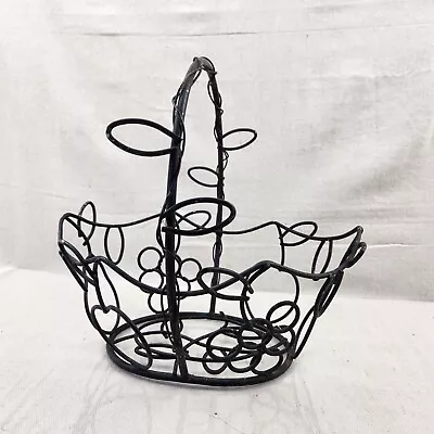 VTG Black Wire Fruit Basket Handle Garden Veggies Harvest Farm Country Earthy • $27