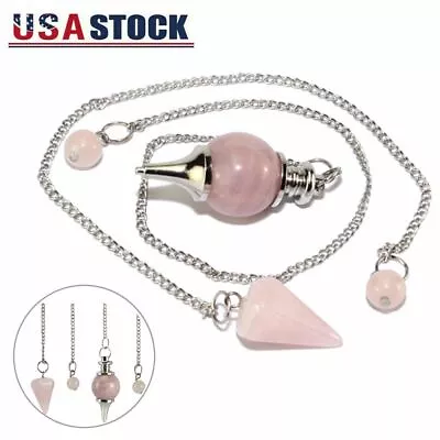 2PCS Natural Rose Quartz Crystal Stone Pendulum Healing Dowsing Reiki Pendant • $8.64