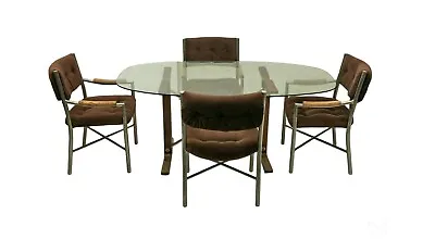 $2800 • Buy Vintage BASSETT Chrome Wood Glass Dining Table 4 Chairs Mid Century Dining Set