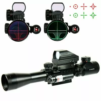 3-9X40 Rifle Scope + Red Green 4 Reticle Holographic Sight & Red Laser • $62.95