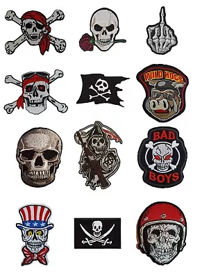 £2.99 • Buy SKULL Skeleton Iron Sew On Patch Goth Pirate Rock Biker Iron On Patch