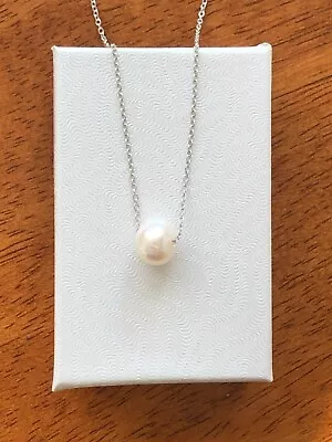 Single White Freshwater Pearl Necklace 925 Sterling Silver Pendant 8mm 16-18  • $22