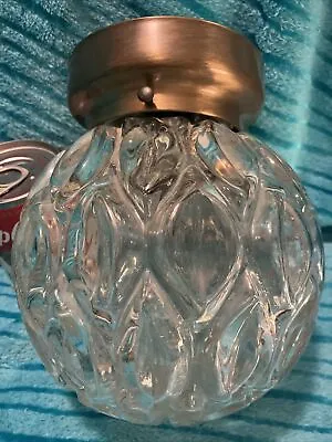 60s MCM Heavy 6  Round Clear Teardrop Floral Glass Ceilng Light Fixture • $35