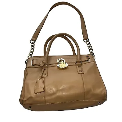 $49.99 • Buy EUC Emma Fox Cambridge Beige Leather Lock Key Handbag Satchel Double Handles