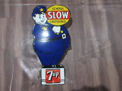 Porcelain 7Up School Slow Crossing Enamel Metal Sign Size 24  X 12  Inches • $99.99
