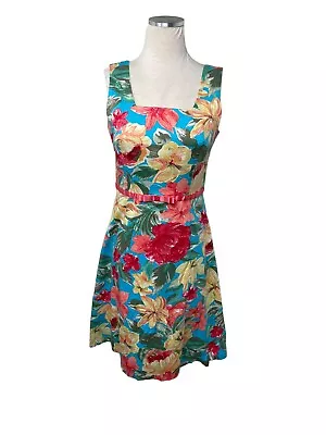 Sangria  Sleeveless Square Neckline Floral Multicolor Sheath Dress Womens Size 8 • $13.95