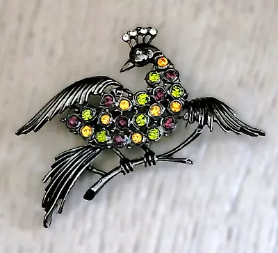 Vintage Signed Hattie Carnegie Peacock Brooch Pin Rhinestones • $48