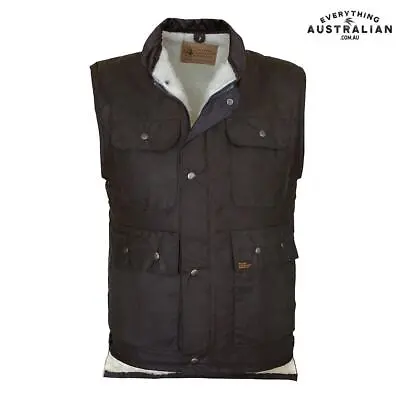 Genuine Australian Bushwear Oilskin Vest Wool-lined Brown • £103.34