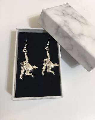 Silver Monkey Large ￼Charm￼ Fashion ￼￼Dangle Earrings Hypoallergenic Women Gift • $15.98