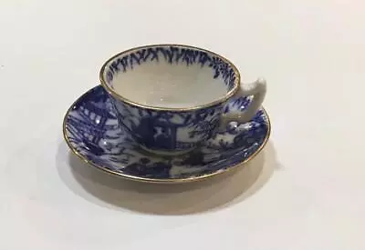 Vintage 1955 Royal Crown Derby Porcelain Miniature Cup & Saucer Blue Mikado • $44.99