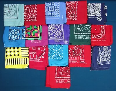 Lot Of 16 Vintage Bandanas Made In The USA Cotton Color Fast Fast Color Clean • $27.99