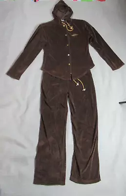 Vintage Warm Spirit Womens Jogger 2 Piece Outfit M Brown Velour Button Up Lounge • $15.15