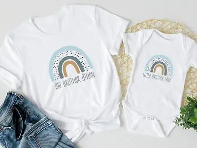 Personalised Sibling Matching Blue Rainbow | Babygrow/Vest And T-shirt • £8.99