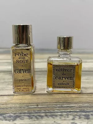 Vintage Carven 1/6 Oz Mini  Perfume Robe Dun Soir & Vetiver De Carven Lot Of 2 • $25