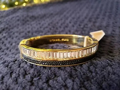 NEW Rare Michael Kors Gold Baguette And Black Crystal Pave Bangle Bracelet NIB • $125