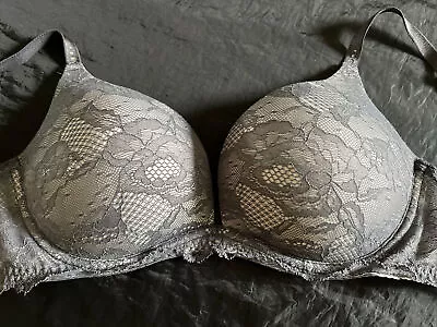 Victorias Secret Biofit Push Up Bra 34d Gray Lace Padded Underwire • $14.95