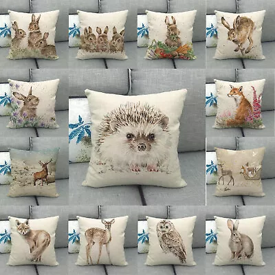 Linen Pillow Case Throw Cushion Cover Home Decor Animal Rabbit Fox Hedgehog Xmas • £4.78