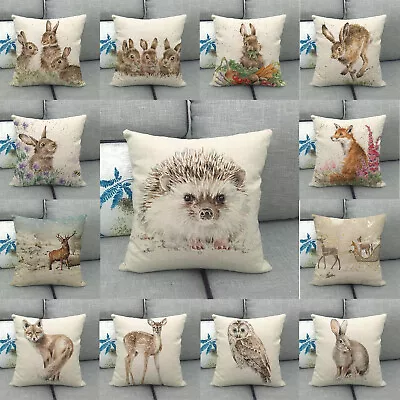 Pillow Case Throw Cushion Cover Home Decor Animal Rabbit Fox Hedgehog Xmas • £3.26