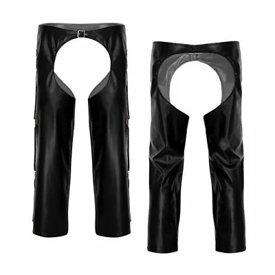 Men's Faux Leather Crotchless Buckled Chaps Long Pants Wild West Cowboy Costume • $21.57