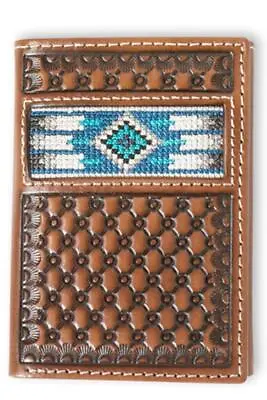 Ariat Western Mens Wallet Trifold Leather Embroidered Inlay Brown A3560502 • $45