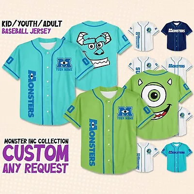 Custom Monster Inc Disney Baseball Jersey Team Personalized Collection Jersey • $30.63