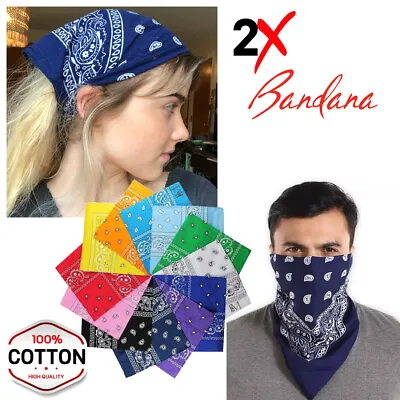 2-Pack Bandana 100% Cotton Paisley Print Double-Sided Scarf Head Neck Face Mask • $3.98