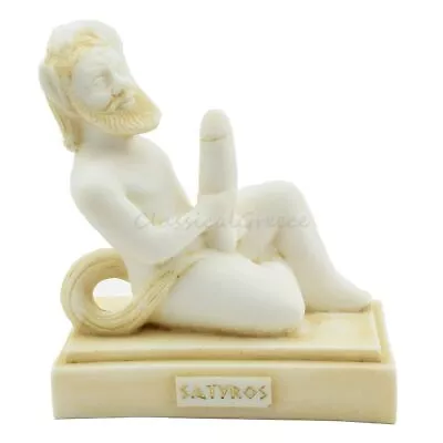 Statue Greek Mythology Satyr Alabaster Patina 4.4  - 11cm Cast Marble Faun Pan • £37.95