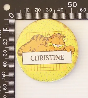 Vintage Christine Name Tag Garfield Cartoon Strip Cat Souvenir Tin Pin Badge • $8.90
