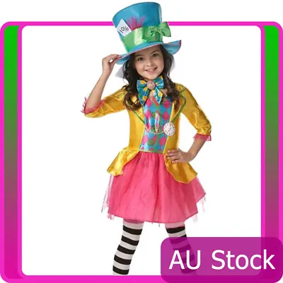 Girls Mad Hatter Costume Alice In Wonderland Deluxe Child Book Week Fancy Dress • £34.74