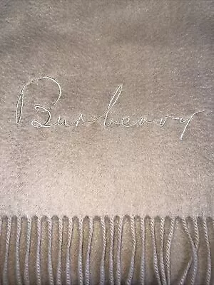 BURBERRY 100% Cashmere Muffler Scarf Logo Scotland Women Men Beige Khaki Flaws • $29.99