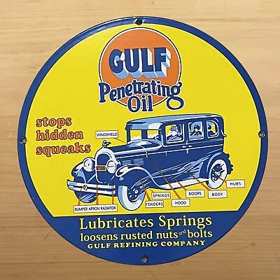 Vintage Gulf Porcelain Sign Penetrating Oil Gas Station Auto Service Pump Plate • $109.97