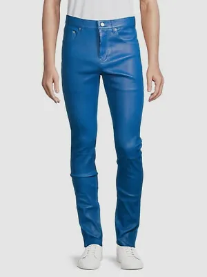$1200 Purple Brand Men's Blue Leather Slim Fit Pants Size 33 • $384.38