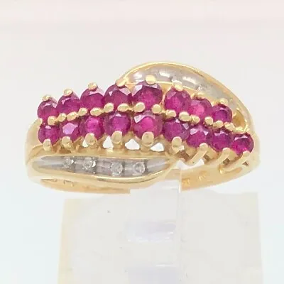 14K Solid Yellow Gold Ruby & Diamond Ring Vintage Estate Size 8 • $250