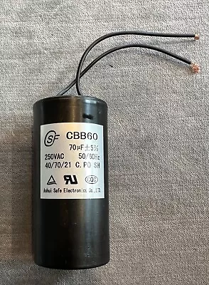 70UF 250VAC Wire Motor Run Capacitor 250V AC CBB60 70 UF Round Black 50/60HZ Cap • $11.75