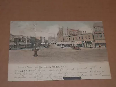 MALDEN MA - 1907 POSTCARD - PLEASANT STREET From The SQUARE - BOYLE BROS SIGNAGE • $5.95
