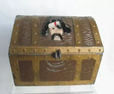 Vintage Painted Metal Pirate Treasure Chest / Bank - E.J. Kahn Co. - Chicago • $9.99