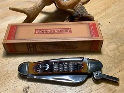 Rough Ryder Amber Jigged Bone Marlin Spike 4 1/2  Pocket Knife RR535 • $22.98