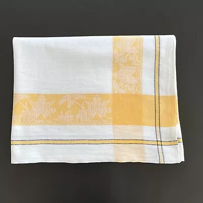 Vintage White And Gold Damask Cotton Tablecloth - 124cm X 160cm • £9.95