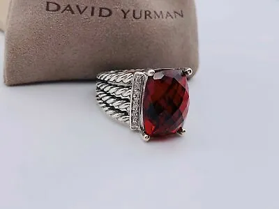 David Yurman Sterling Silver Wheaton 16x12mm Garnet Diamond Ring Size 7 • $399