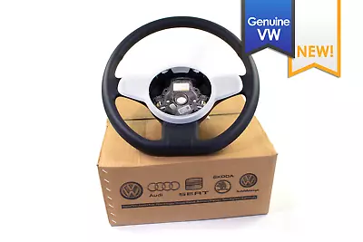 NEW Genuine VW Beetle Black Flat Bottom Steering Wheel White Trim 12-15 • $39.50